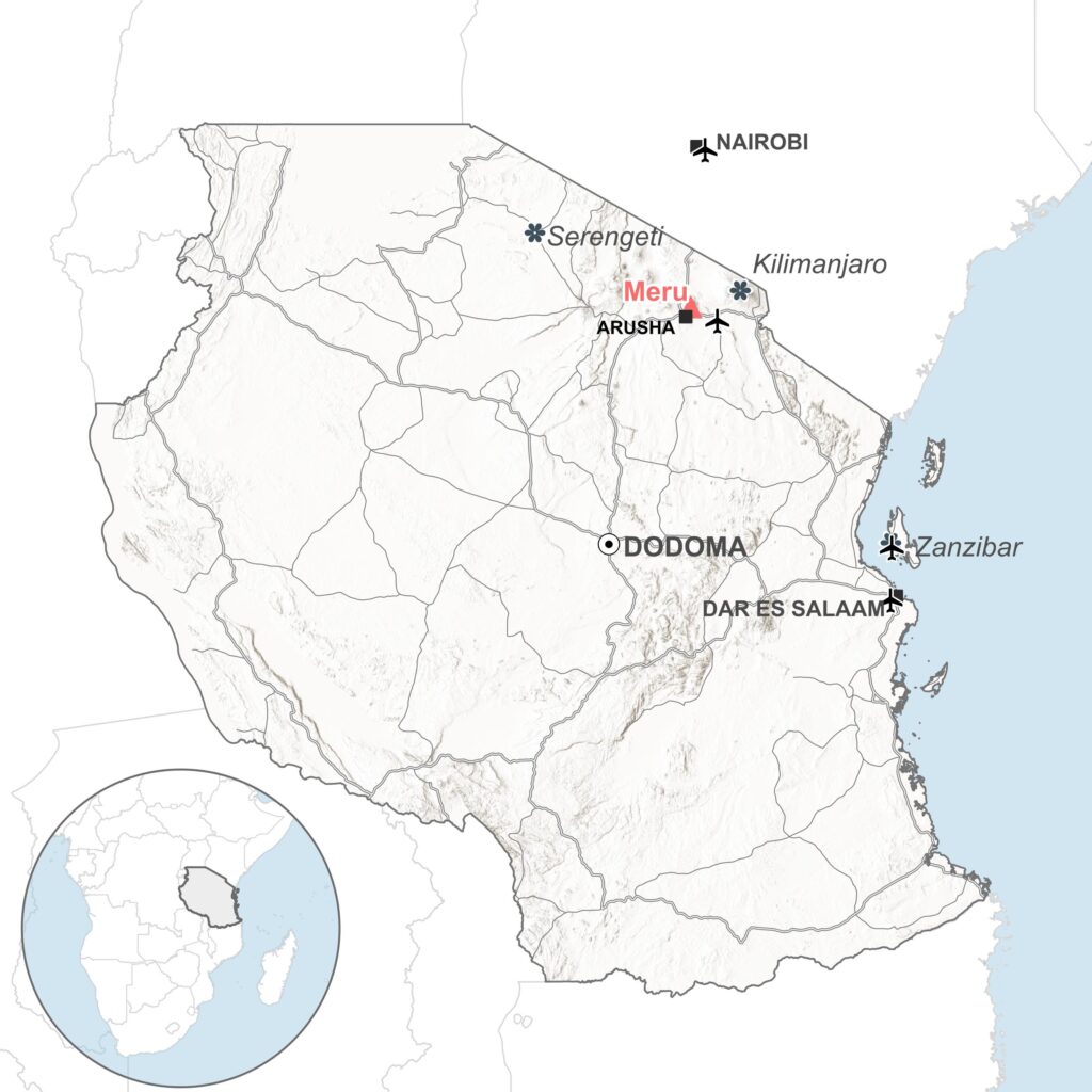 Location of Meru in Tanzania